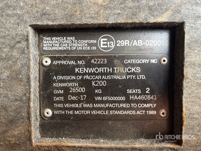 2017 Kenworth K200 6x4 Tipper Truck