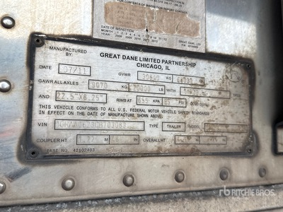 2012 Great Dane 53 ft x 102 in T/A Refrigerated Trailer