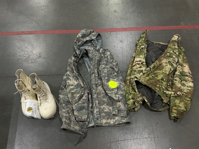 (3) Pairs of Boots, (3) Parkas, (2) Jackets & Assorted Items