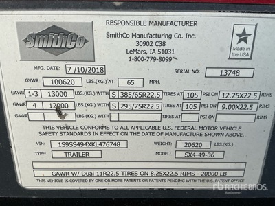 2018 Smithco Sx4-49-36 サイドダンプトレーラー