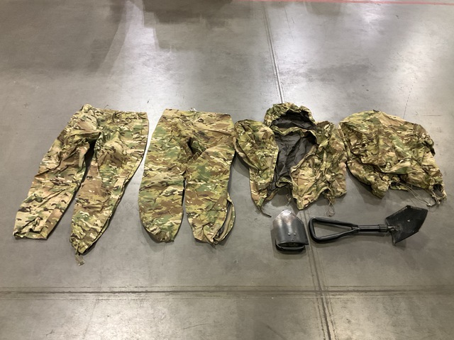 (13) Entrenching Tools, (5) Pairs of Wet Weather Trousers & Assorted Items