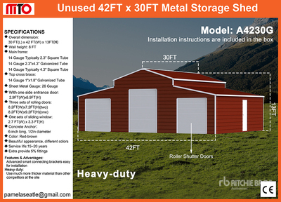 2026 MTO A4230G 42 ft x 30 ft Triple Garage Metal Szopa (Unused)