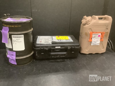 (3) Storage Drums, (10) Plastic Water Cans, (1) Storage Case & Assorted Items