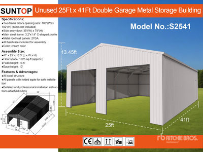 2026 SUNTOP S2541 25 ft x 41 ft Double Garage Metal 貯蔵庫 (Unused)