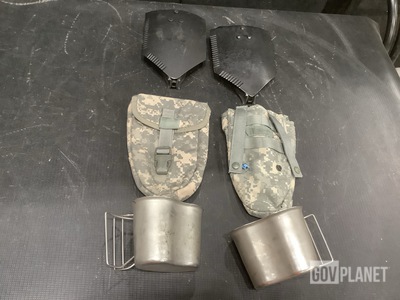 (7) Entrenching Tools, (52) Water Canteen Cups & Assorted Items