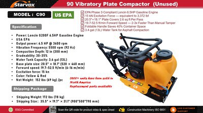 2026 STARVOX C90 Vibratory Plate Compactor (Unused)