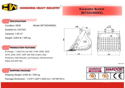 2026 HW BKT32048SKEL 48 in 1.00 m3 Skeleton Łyżka do koparki - Fits Cat 320 (Unused)