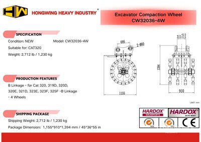 2026 HW CW32036-4W 36 in عجلة ضغط الحفارة - Fits Cat 320 (Unused)