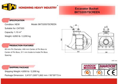 2026 HW BKT32057SCREEN 59 in 1.10 m3 Rotating Łyżka przesiewająca do koparki - Fits Cat 320 (Unused)