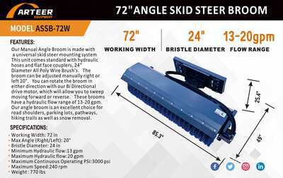 2026 ARTEER ASSB-72W 72 in Skid Steer Broom (Unused)