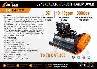 2026 ARTEER EXF-800W 32 in Excavator Flail Mower - Fits Cat 305 (Unused)
