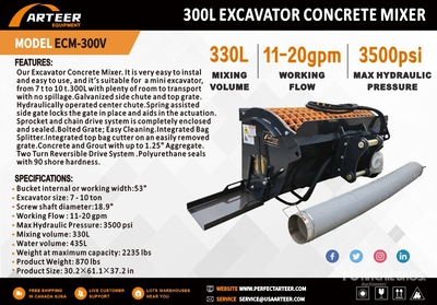 2026 ARTEER ECM-300V 300 L Excavator Concrete Mixer (Unused)