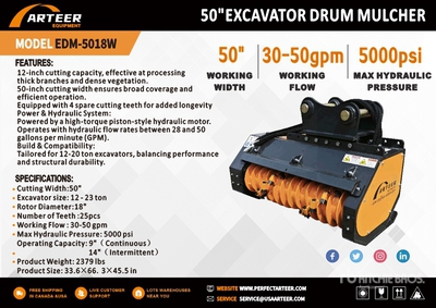 2026 ARTEER EDM-5018W 50 in Excavator Drum Mulcher (Unused)