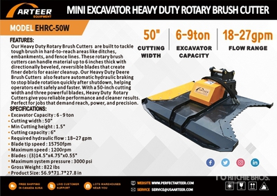 2026 ARTEER EHRC-50W 50 in Mini Excavator Brush Cutter (Unused)