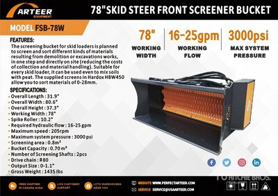 2026 ARTEER FSB-78W 78 in Front Skid Steer Screening Bucket (Unused)