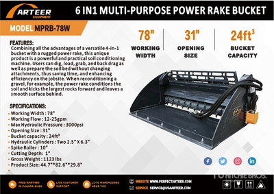 2026 ARTEER MPRB-78W 78 in Power Rake Skid Steer Bucket (Unused)