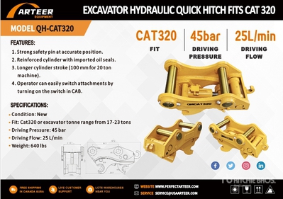 2026 ARTEER QH-CAT320 Excavator Hydraulic Quick Coupler - Fits Cat 320 / 17 - 23 ton (Unused)