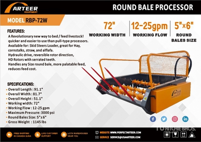 2026 ARTEER RBP-72W 72 in Skid Steer Round Bale Processor (Unused)