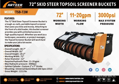 2026 ARTEER TSB-72W 72 in Topsoil Screener Skid Steer Bucket (Unused)