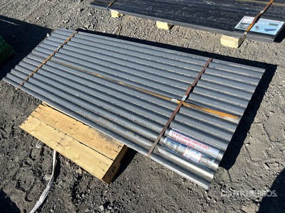 Quantity of (70) 8 ft x 3 ft Grey Metal Roof Panels (Unused)