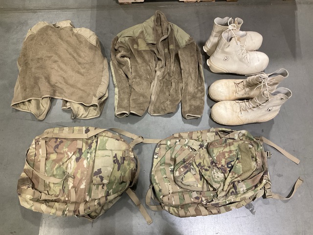 (26) Cold Weather Jackets, (5) Pairs of Cold Weather Boots & (17) Field Packs
