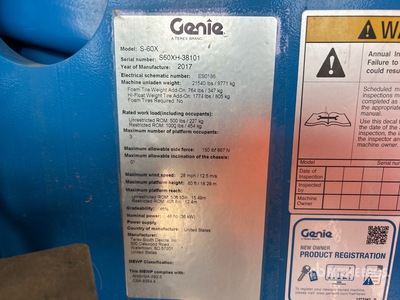 2017 Genie S-60X 4WD Diesel Plataforma Elevadora Telescópica