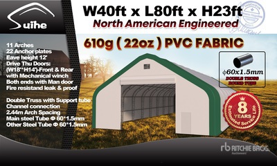 2026 Suihe S408023DP-610gPVC 40 ft x 80 ft x 23 ft Bâtiment d'entreposage (Unused)