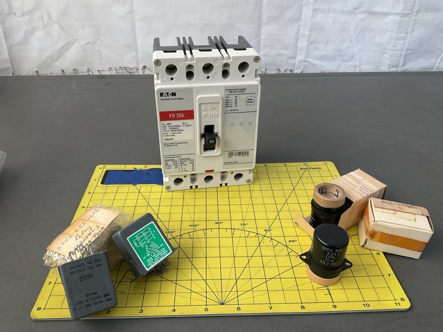 (17) Electromagnet Relays, (3) Relays, (1) Circuit Breaker & Assorted Items
