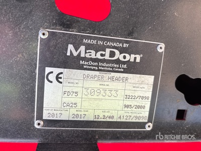 2017 MacDon FD75 40 ft Flex Draper Combine Header