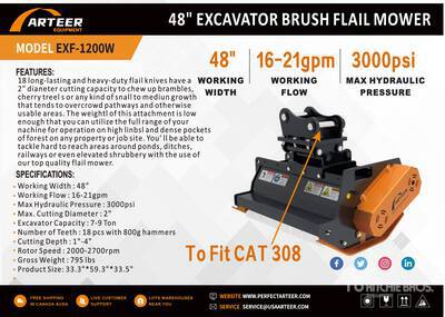 2026 ARTEER EXF-1200W 48 in Excavator Flail Mower Attacco per escavatore - Fits Cat 308 (Unused)