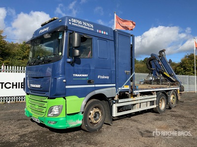 2016 DAF 6x2 Sleeper Flatbed Truck w/Crane Palfinger Knuckle Boom