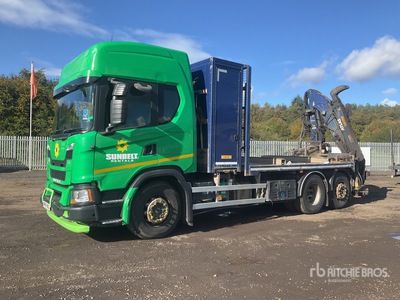Scania 6x4 Sleeper Flatbed Truck w/ATLAS 15Z8.70 3725 kg Crane