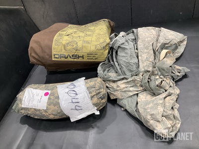 (8) ICS Improved Shelters, (26) Tarpaulins, (1) Tent Case & Assorted Items