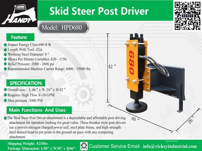 2026 Handy HPD680 Skid Steer Post Driver (Unused)