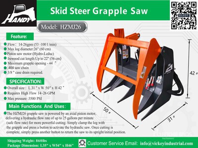 2026 Handy HZMJ26 50 in Skid Steer Grapple Saw (Unused)