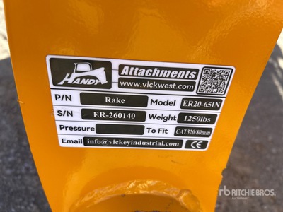 2026 Handy ER20-65IN 65 in Excavator Rake - Fits 16 - 20 ton (Unused)