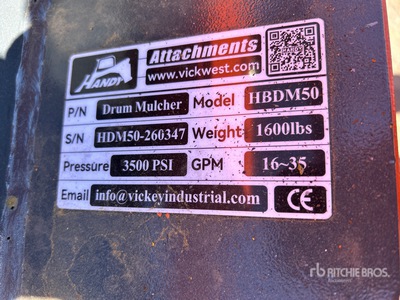 2026 Handy HBDM50 50 in Drum Skid Steer Mulcher (Unused)