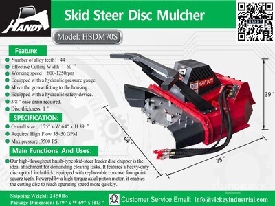 2026 Handy HSDM70S 60 in Disc Skid Steer Mulcher (Unused)