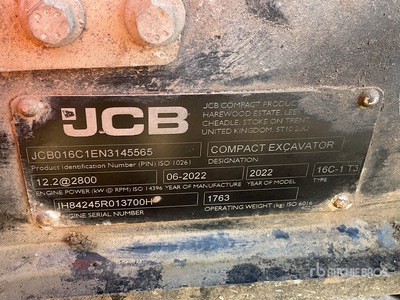 2022 JCB 16c-1 Mini Excavator