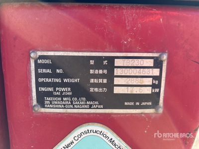 2018 Takeuchi TB230 Minikoparka