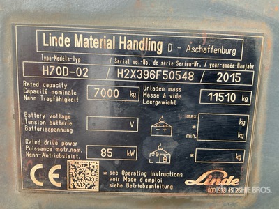 2015 Linde H70D 7000 kg Forklift