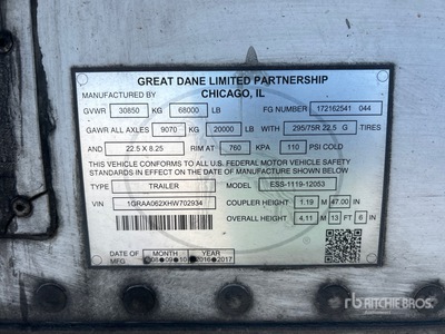 2017 Great Dane 53 ft T/A Kühl-Anhänger