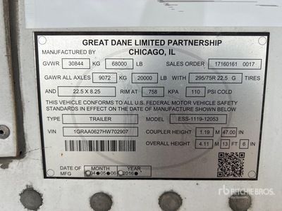 2017 Great Dane 53 ft T/A Refrigerated Trailer