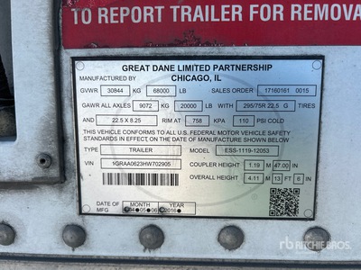 2017 Great Dane 53 ft T/A Kühl-Anhänger