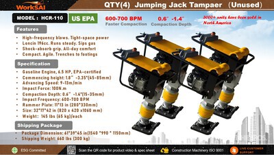 Quantity of (4 ) 2026 WorkSai HCR-110 Jumping Jack Tamper (Unused)