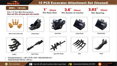 Quantity of (10) 2026 WorkSai 12EX-ASA Mini Excavator Attachments (Unused)