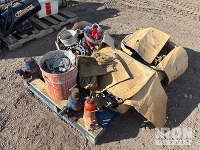 Bottle jacks, metal brackets, pipe, fittings, brackets