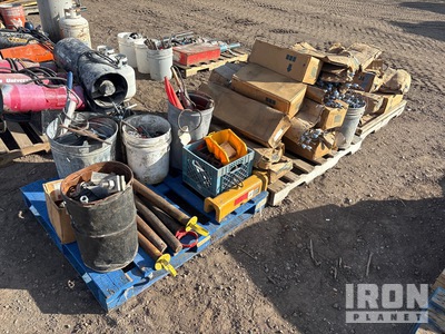 Quantity of (3) Pallets of Miscellaneous bolts nuts, pins, metal straps, two pallets of wire for wall forms