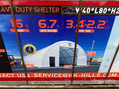 Semi-circular tent hall, 2 boxes: Dimensions: 24.38 m (L) × 12.19 m (W) × 6.10 m (H) Namioty i elementy namiotów (Unused)