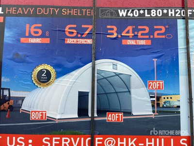 Semi-circular tent hall, 2 BOXES: Dimensions: 24.38 m (L) × 12.19 m (W) × 6.10 m (H) Namioty i elementy namiotów (Unused)